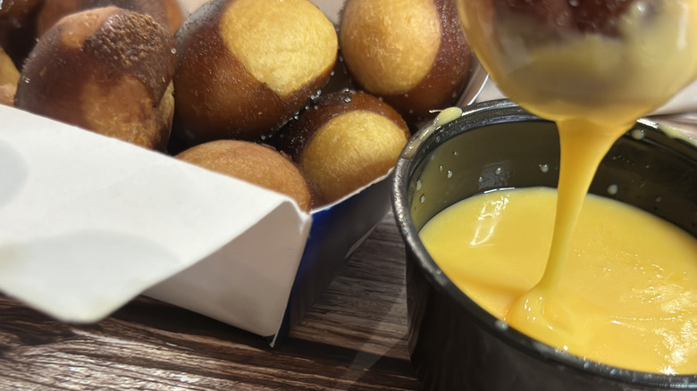 Culver's Pretzel Bites (medium) with one dripping in sauce