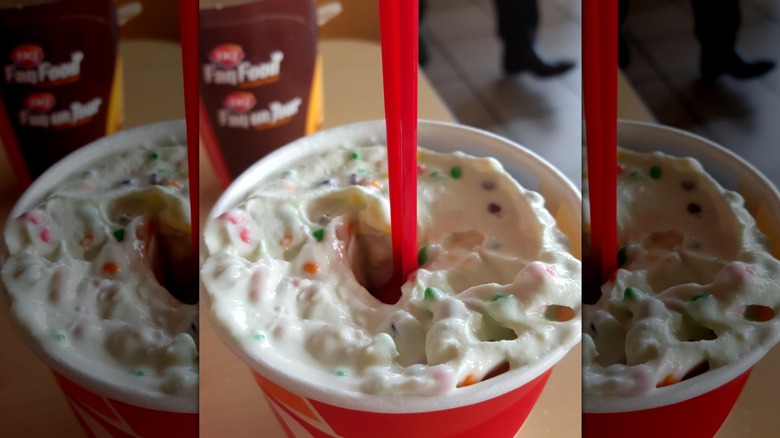 A Dairy Queen Blizzard with Nerds candy in it, mirrored