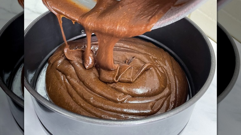 A close-up of chocolate cake batter
