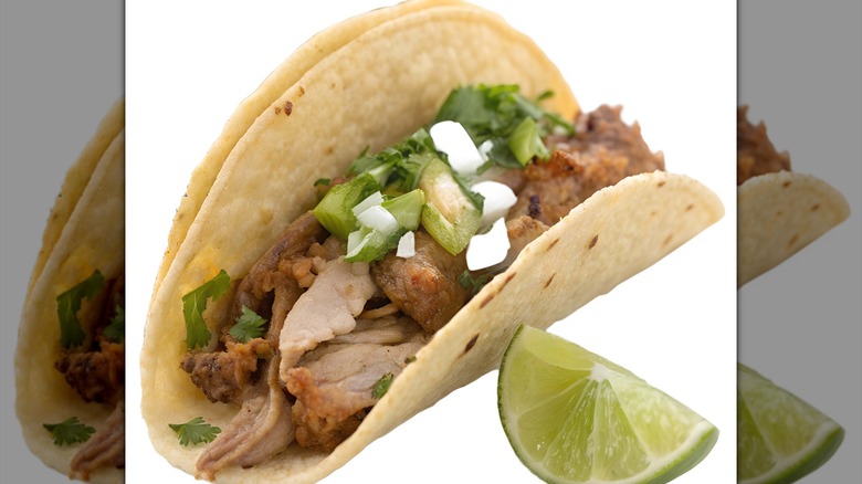 A carnitas taco on a transparent background