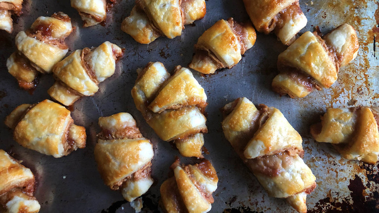 A tray of freshly baked peanut butter and jelly rugelach