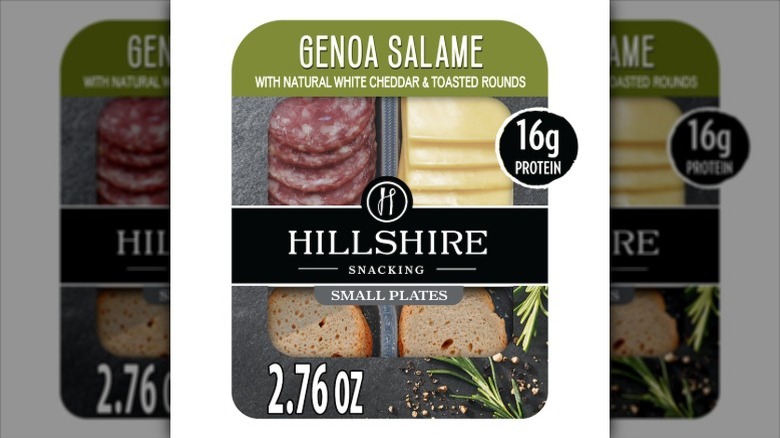 package of salami, cheese, and toast