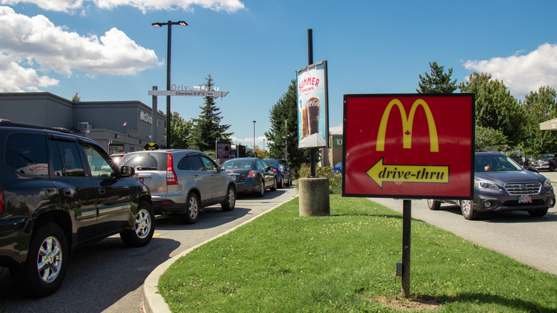 A busy drive-thru line at McDonald's