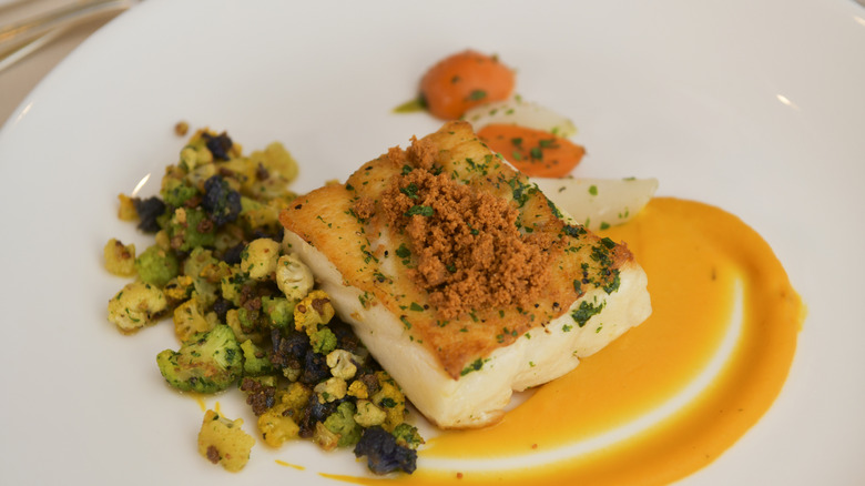 Plated cooked chilean sea bass