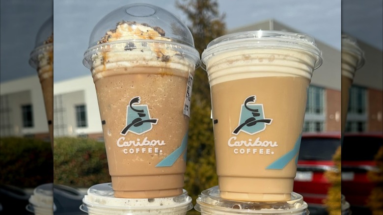 two Caribou Coffee Turtle Iced Mochas