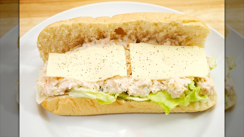 Chicken Salad Sub Sandwich with American Cheese and Ice Burg Lettuce
