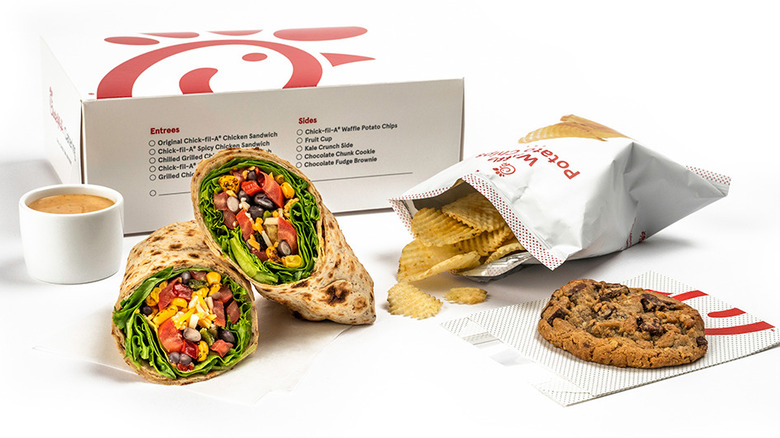 Chick-fil-A Southwest Veggie Wrap meal on a white background