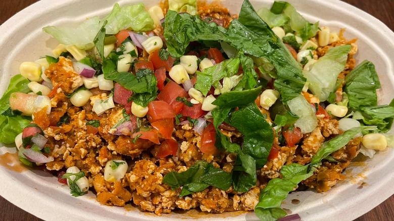 Sofritas from Chipotle in a bowl with vegetables
