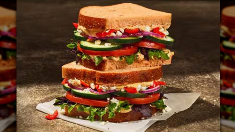 Mirrored image of a Panera bread Mediterranean Veggie Sandwich