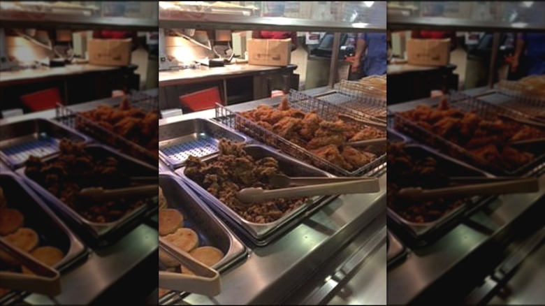 A close-up on the buffet at Popeyes Louisiana Kitchen