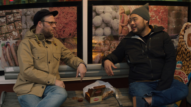 Seth Rogen and David Chang get samosas from a local shop in Vancouver on 'Breakfast, Lunch, & Dinner'