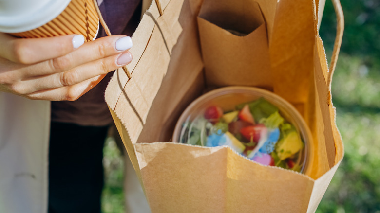 Takeout food in a brown bag