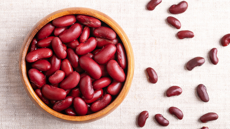 Kidney beans in a wooden bowl