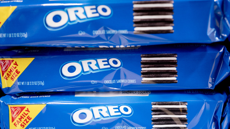 Stacked packages of Oreos