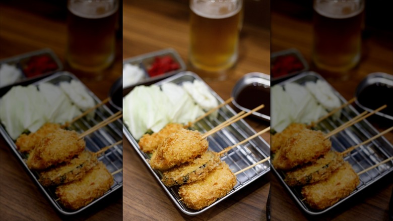 Kushiage or Kushikatsu, Japanese style deep fried food skewers