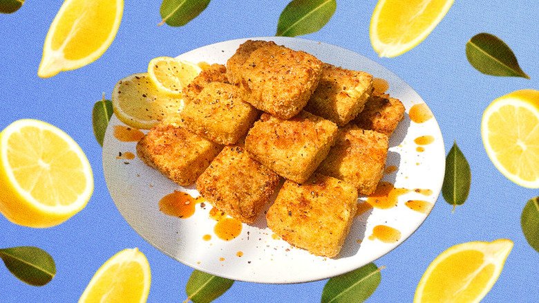 Fried tofu on plate