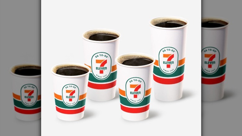 Four cups of hot coffee from 7-Eleven.