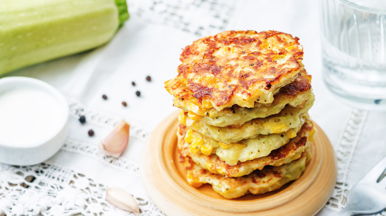 A stack of homemade corn fritters