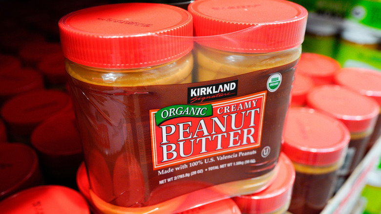 two-pack of Kirkland Signature organic creamy peanut butter jars