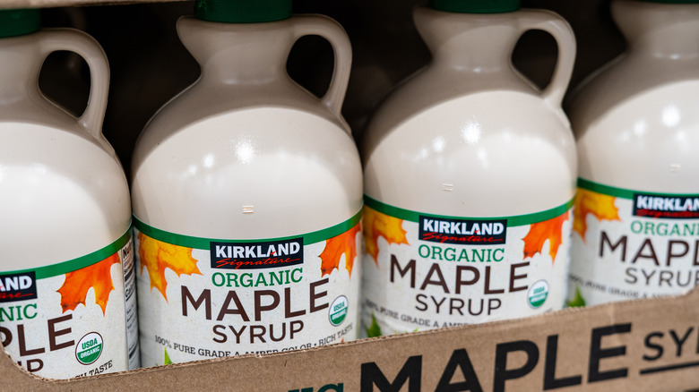 jugs of Kirkland Signature maple syrup