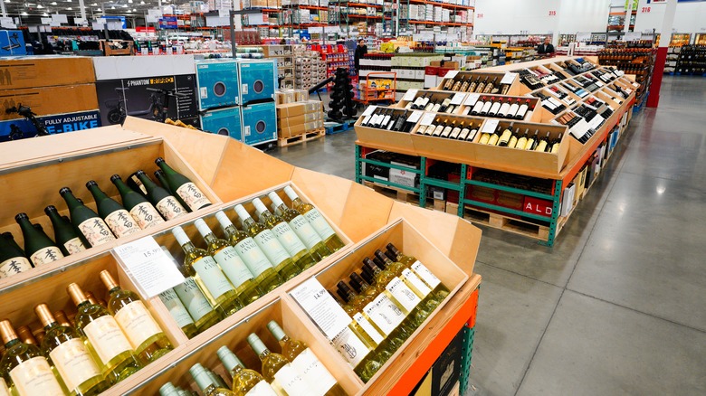 Wines on display at a Costco warehouse