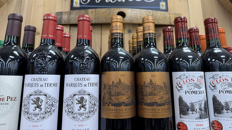Bottles of French wine on display at a Trader Joe's store