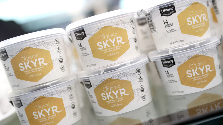 view of SKYR yogurt on display
