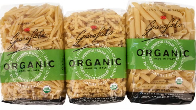 Three different packs of Garofalo Organic Pasta next to one another