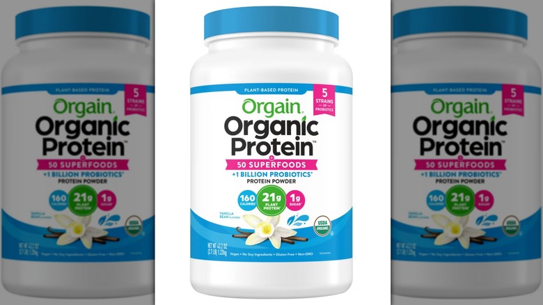 Orgain Organic Protein and Superfoods Plant-Based Protein Powder container in vanilla