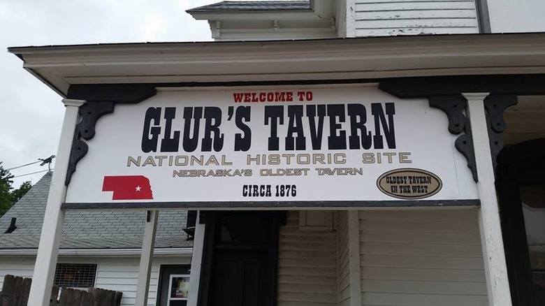 Glur's Tavern in Nebraska has a sign outside.