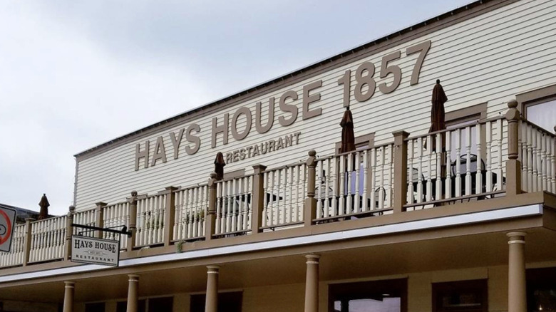 The front of historic Hays House Restaurant has a top deck.