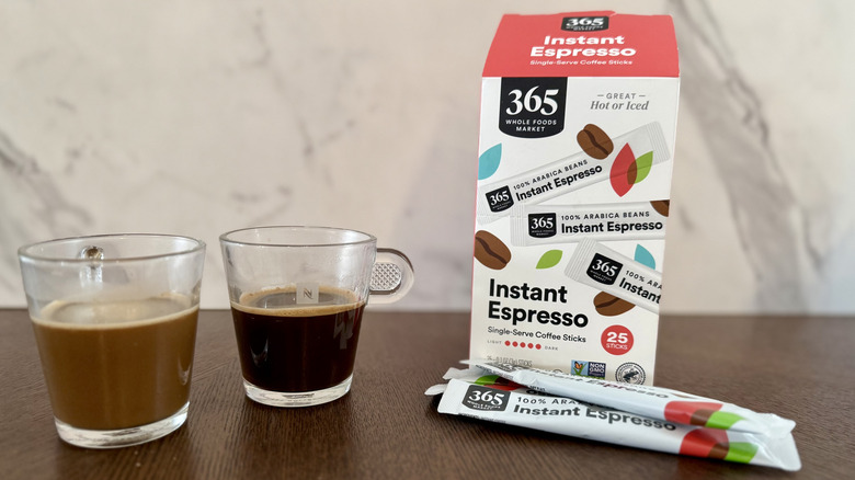 365 instant espresso on a table in two cups