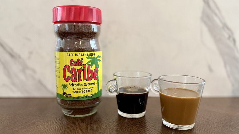 Cafe Caribe instant espresso on a table in two cups