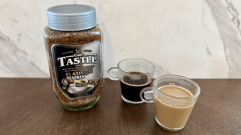 Cafe Tastle instant espresso on a table in two cups