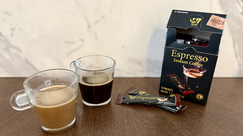 G7 instant espresso on a table in two cups