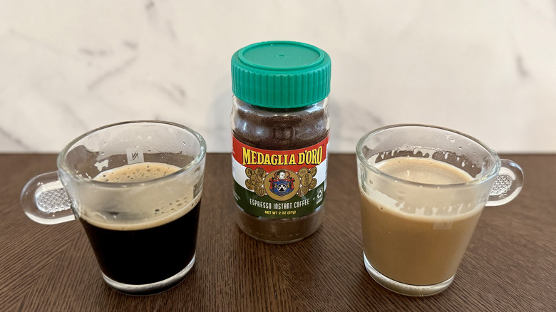 Medaglia D'Oro instant espresso on a table in two cups