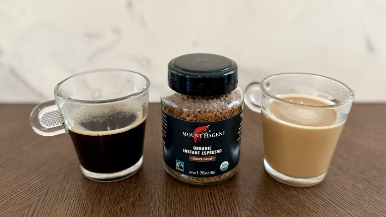 Mount Hagen instant espresso on a table in two cups