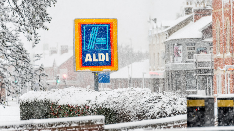 Aldi sign in the snow