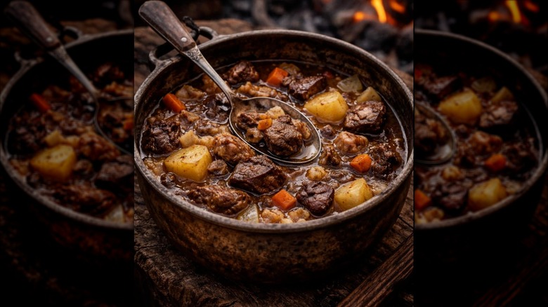 Son-of-a-gun stew cooking in a pot