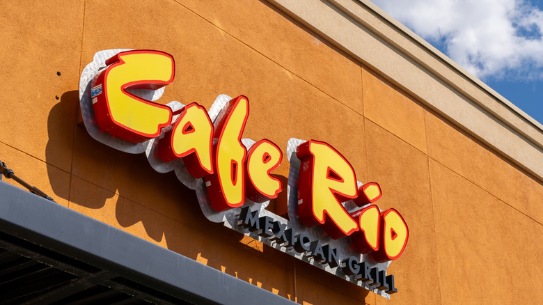 Exterior sign of a Cafe Rio Mexican Grill, day