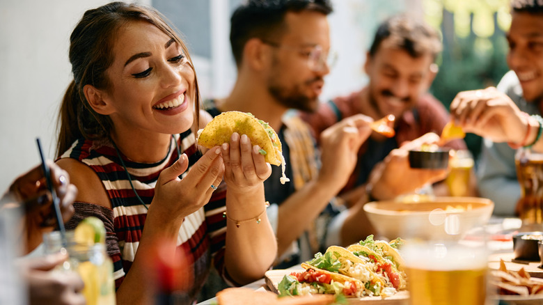 People eating at a Mexican restaurant
