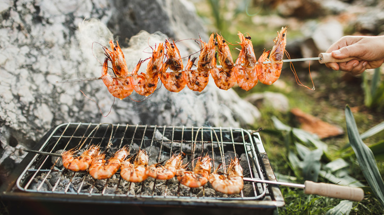 Shrimp skewers on the grill