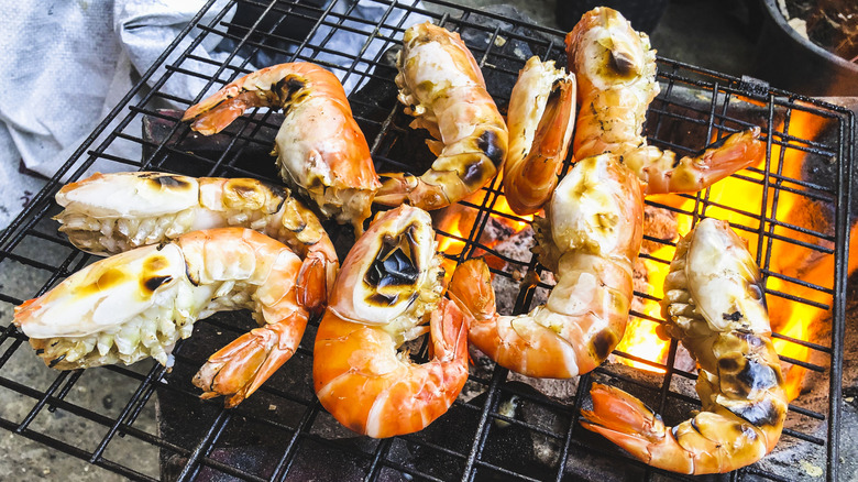Seafood on a grill grate