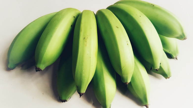 A bunch of green bananas