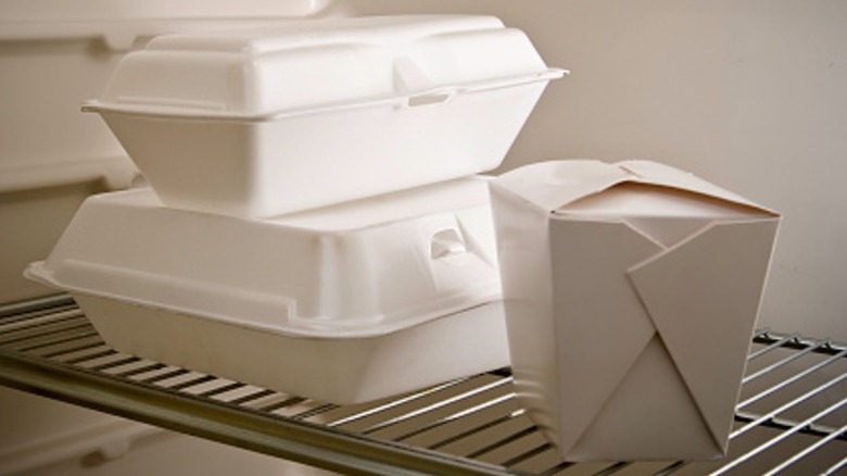 Takeout food containers in the fridge