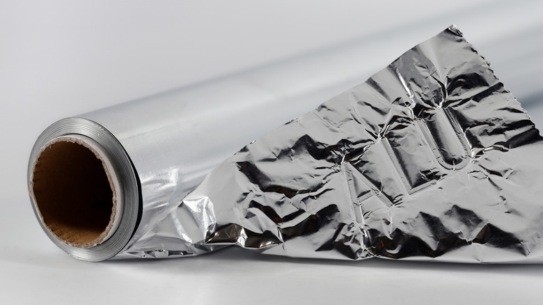 Close-up of aluminum foil roll