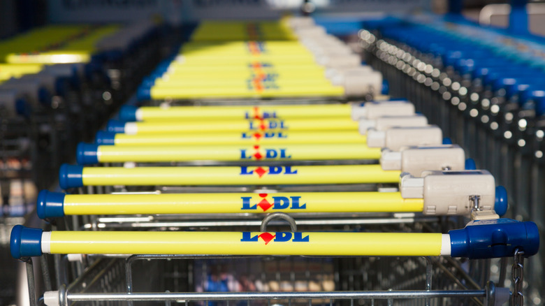 A line of Lidl shopping carts