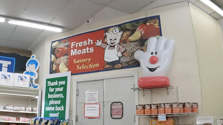 Interior of a Piggly Wiggly supermarket by the meat section
