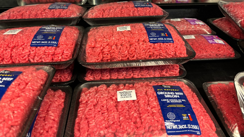 Ground beef on display at a Walmart
