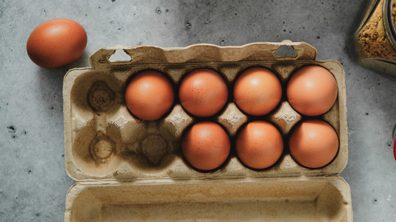 Brown eggs in carton